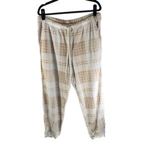 Aerie Womens Casual Plaid Drawstring Lounge Jogger Pants Fuzzy Beige White S